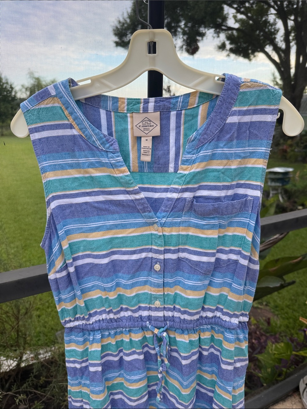 St. John's Bay sleeveless casual Blue, Teal, White Striped Midi Dress